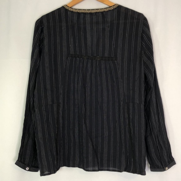 J. Jill Embroidered Popover Black Peasant Blouse Women's V-Neck Boho Size M - Picture 7 of 11